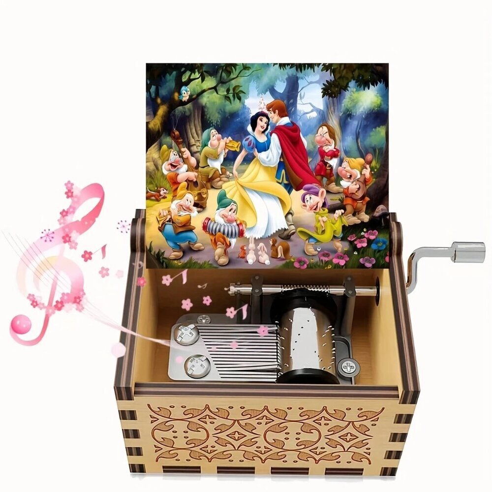 Snow White & Seven Dwarfs Wooden Hand Crank Music Box | Disney Princess Gift